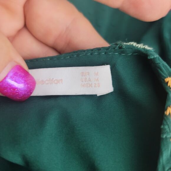 Zara Trafaluc Collection Hunter Green Floral Embroidered Bohemian Dress M - Picture 6 of 7